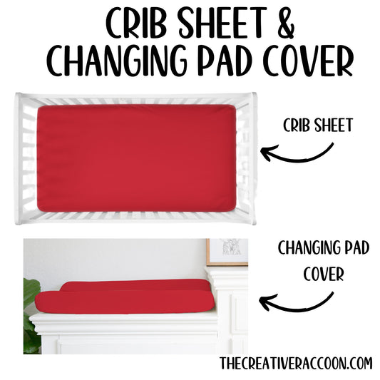 Red Crib Sheet, Red Changing Pad Cover, Boy Nursery Bedding - The Creative Raccoon