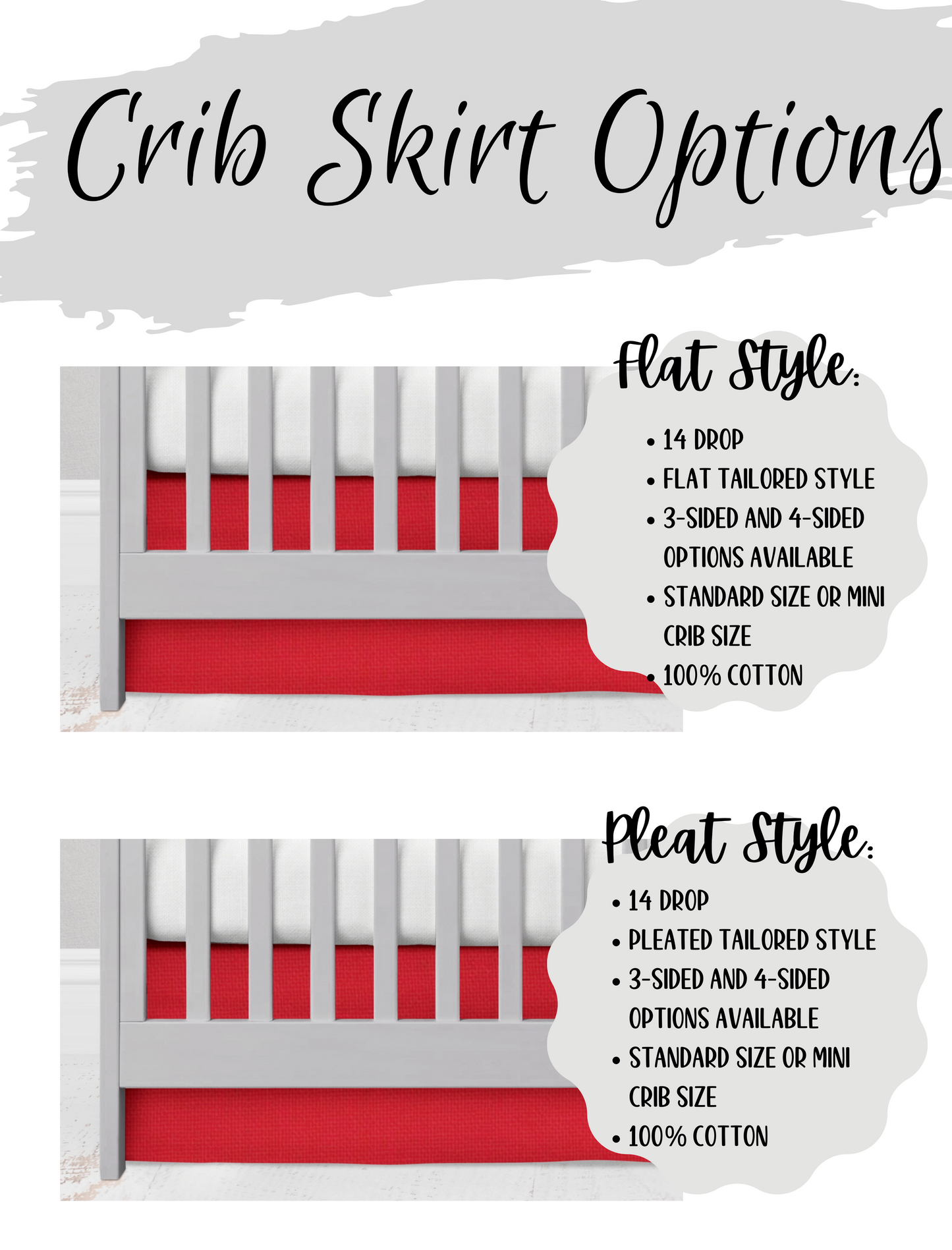 crib skirt styles - flat or pleat 