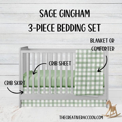 Sage Gingham Crib Bedding 3 - Piece Set, Sage Nursery Bedding - The Creative Raccoon