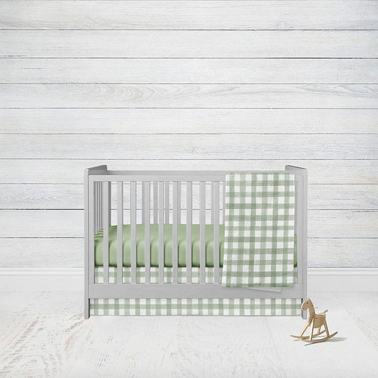 Sage Gingham Crib Bedding 3 - Piece Set, Sage Nursery Bedding - The Creative Raccoon