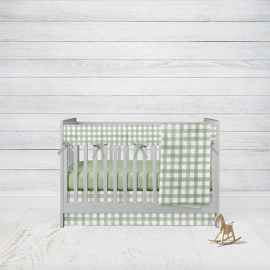 Sage Gingham Crib Bedding 4 - Piece Set, Sage Nursery Bedding - The Creative Raccoon