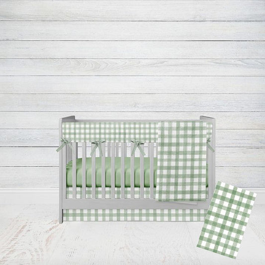 Sage Gingham Crib Bedding 5 - Piece Set, Sage Nursery Bedding - The Creative Raccoon