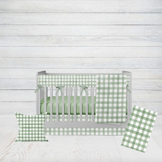 Sage Gingham Crib Bedding 6 - Piece Set, Sage Nursery Bedding - The Creative Raccoon