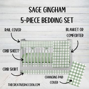 Sage Gingham Crib Bedding, Sage Nursery Bedding - The Creative Raccoon