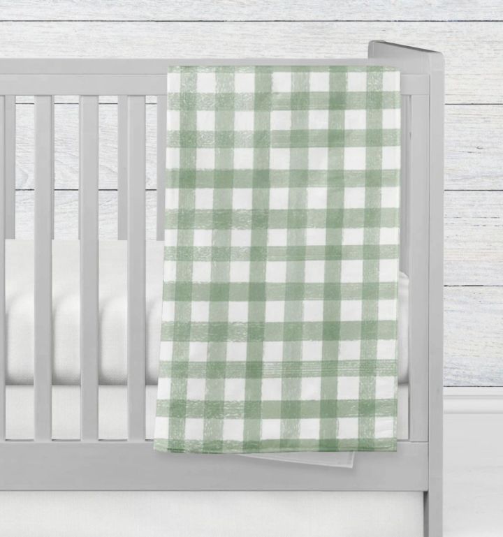 Sage Green Baby Blanket, Gingham Crib Bedding - The Creative Raccoon