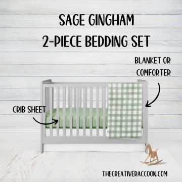 Sage Green Crib Bedding 2 - Piece Set, Gingham Nursery Bedding - The Creative Raccoon