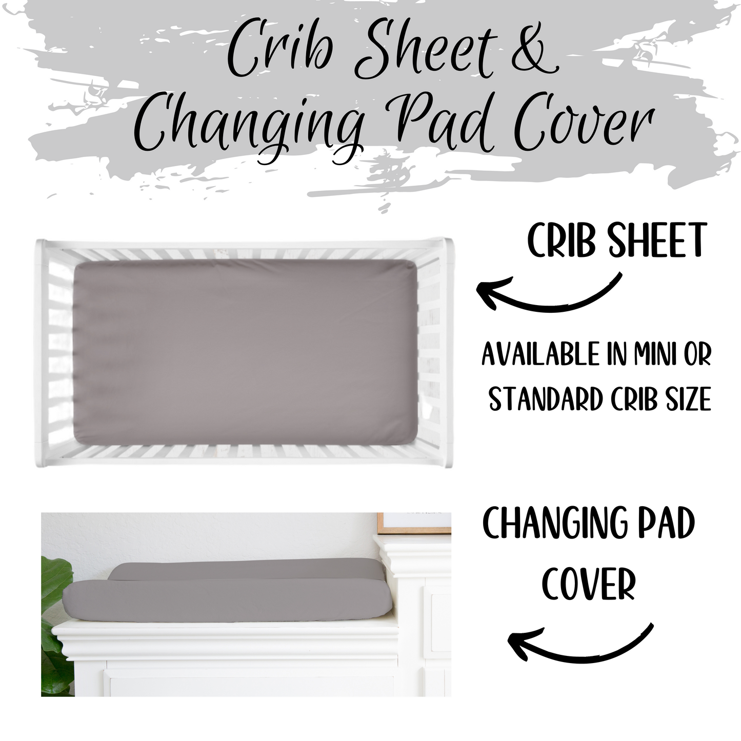 gray crib sheet & gray changing pad cover