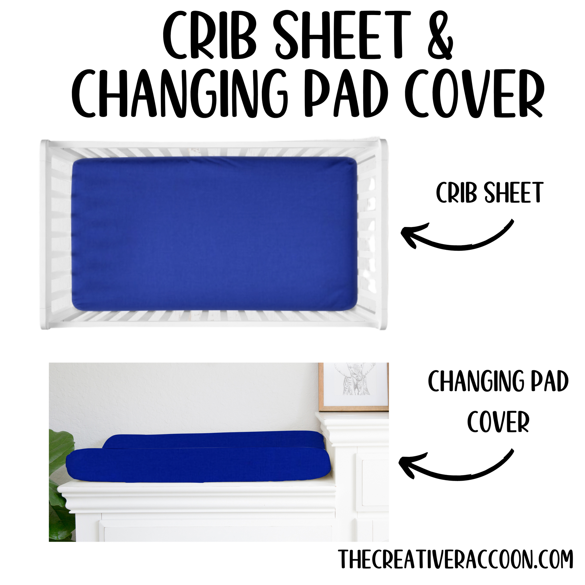 blue crib sheet & blue changing pad cover