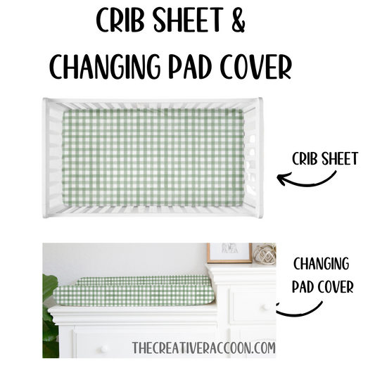 sage green crib sheet & changing bad cover, available in standard crib & mini crib