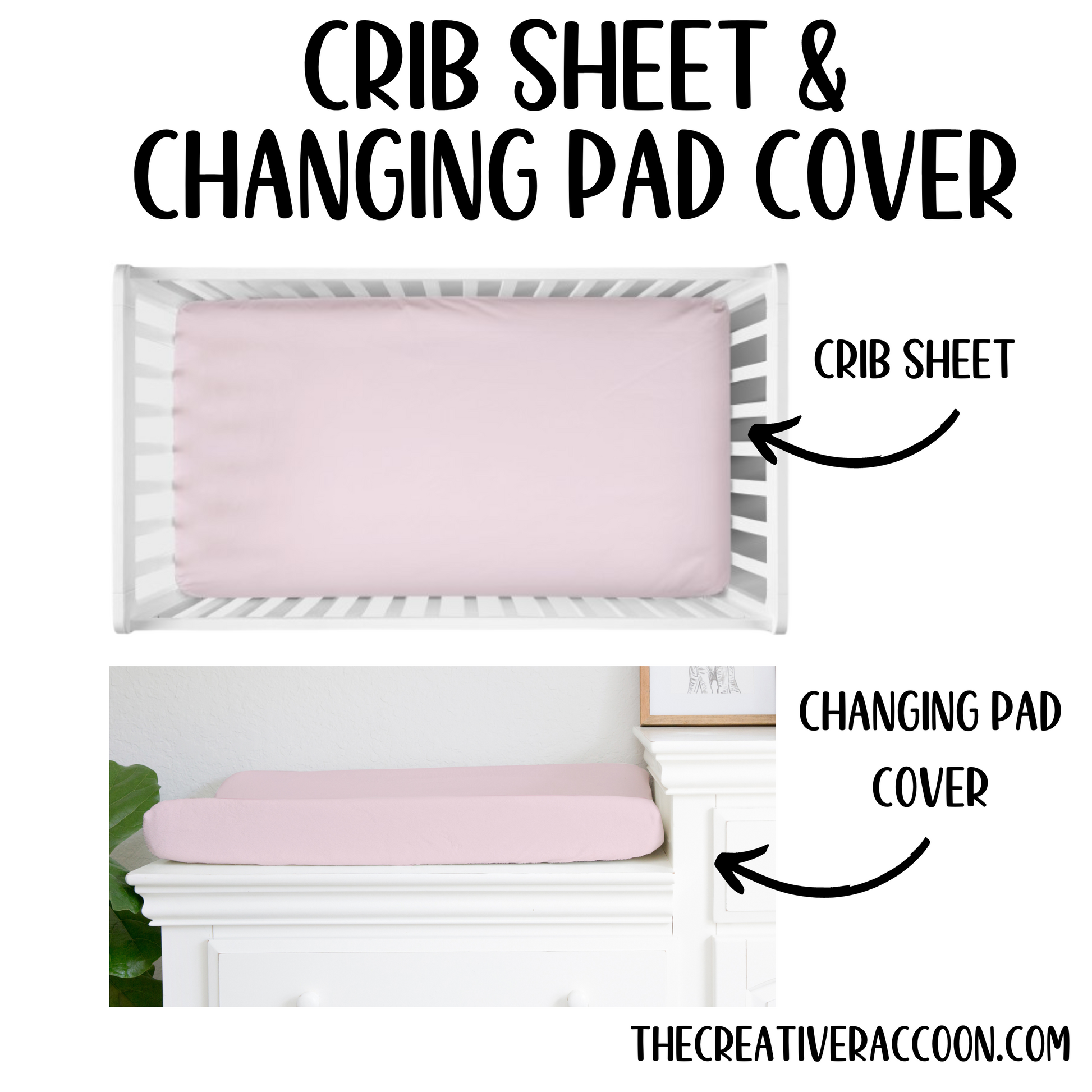 light pink crib sheet & changing pad cover