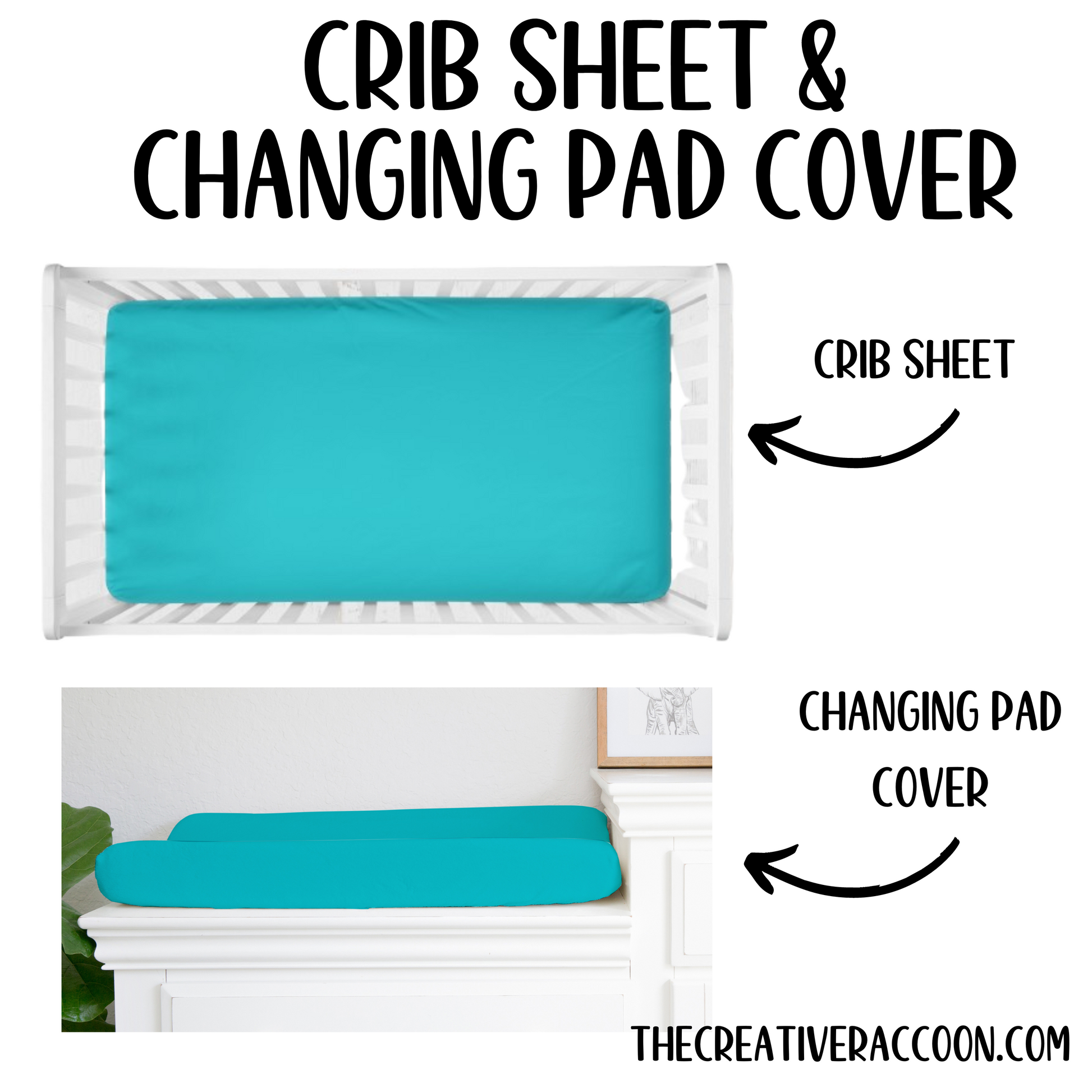 teal crib sheet & changing pad cover