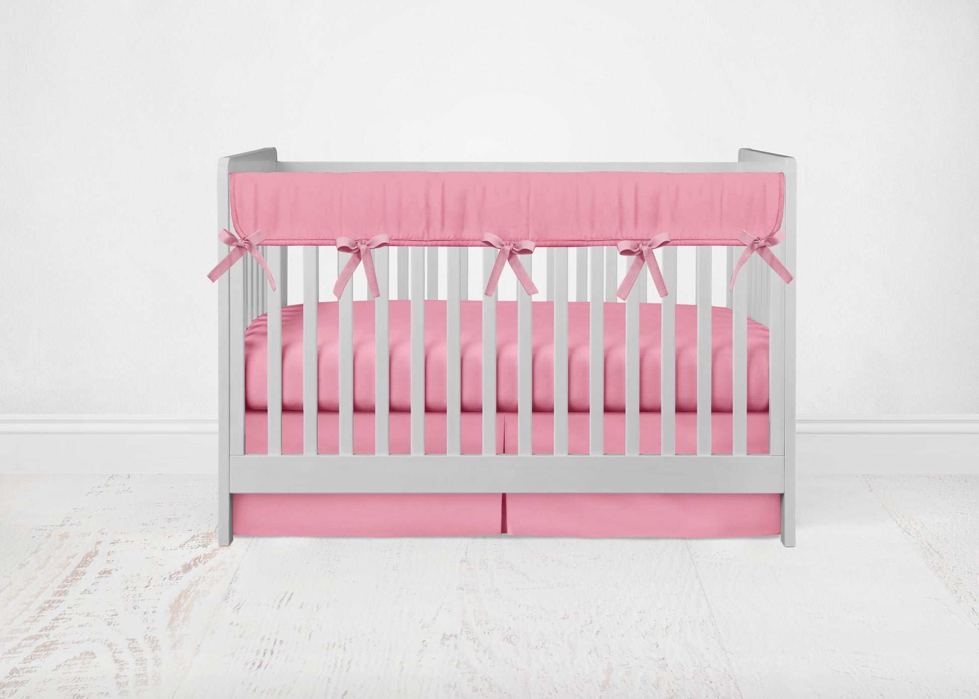 hot pink rail cover, crib sheet & crib skirt in the pleat option