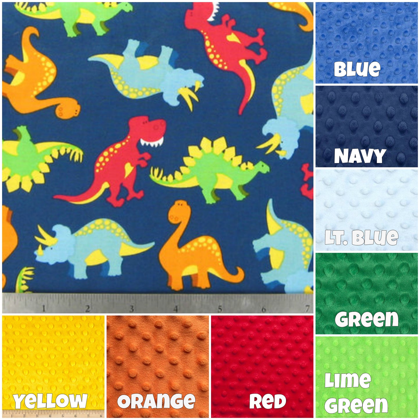 minky colors available: blue, navy, light blue, green, lime green, red, orange, yellow