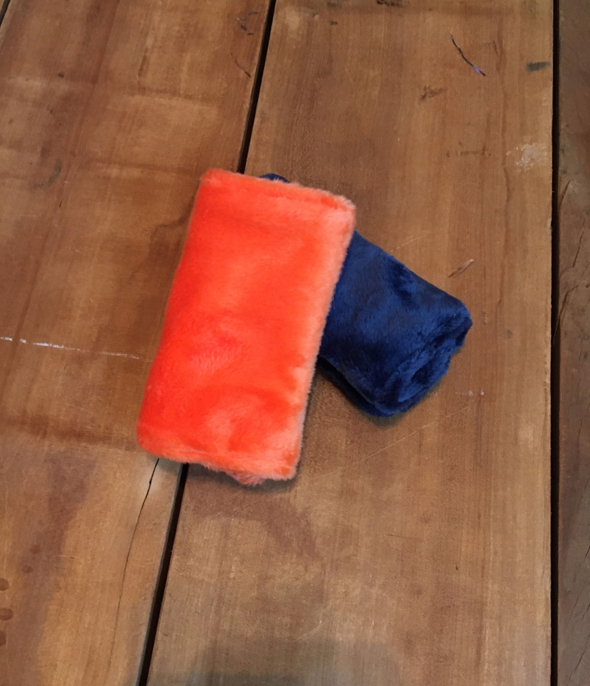 flat orange and flat navy minky strap covers 4" size