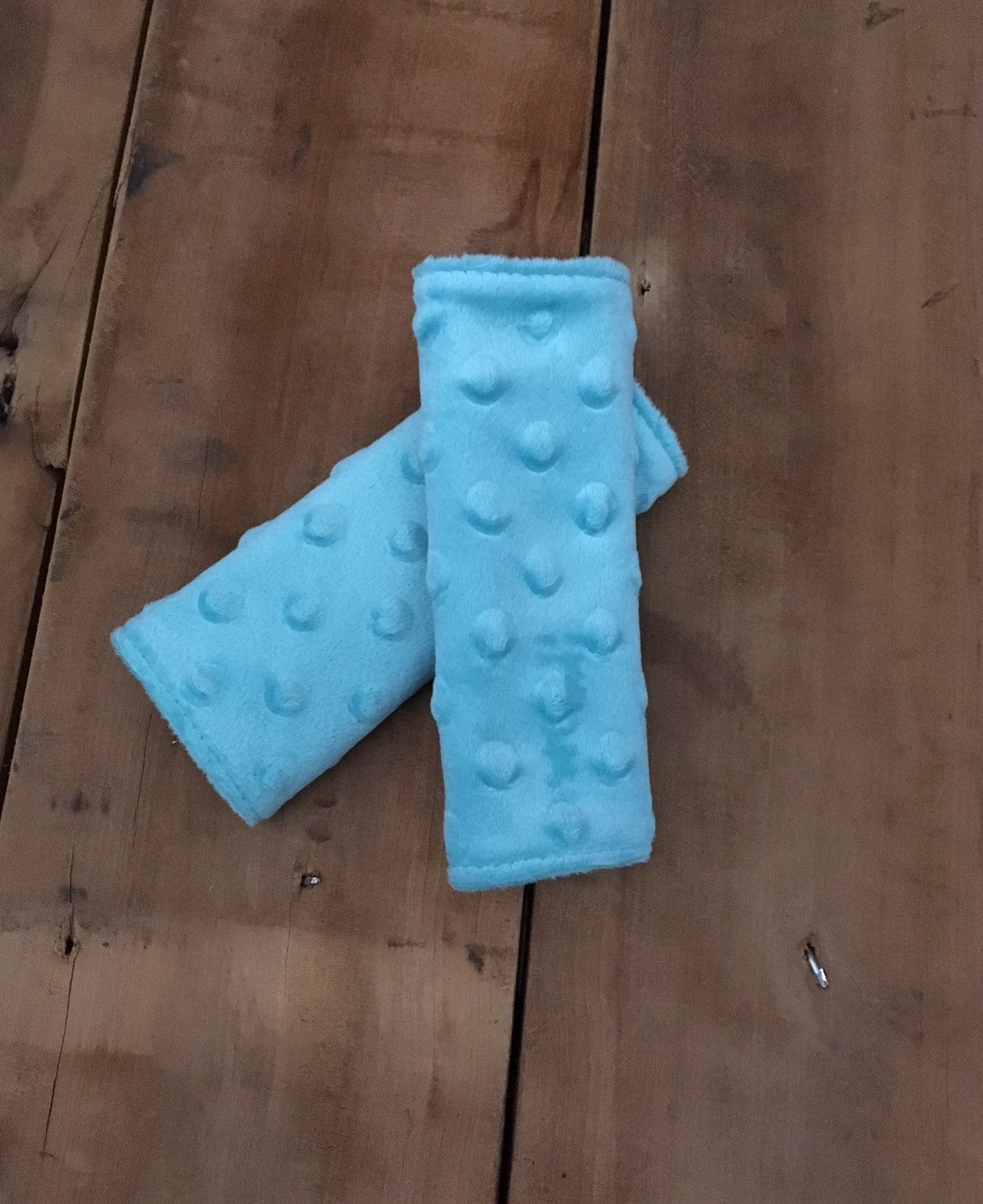 minky car seat strap covers shown in size 5" or 6" shown in aqua