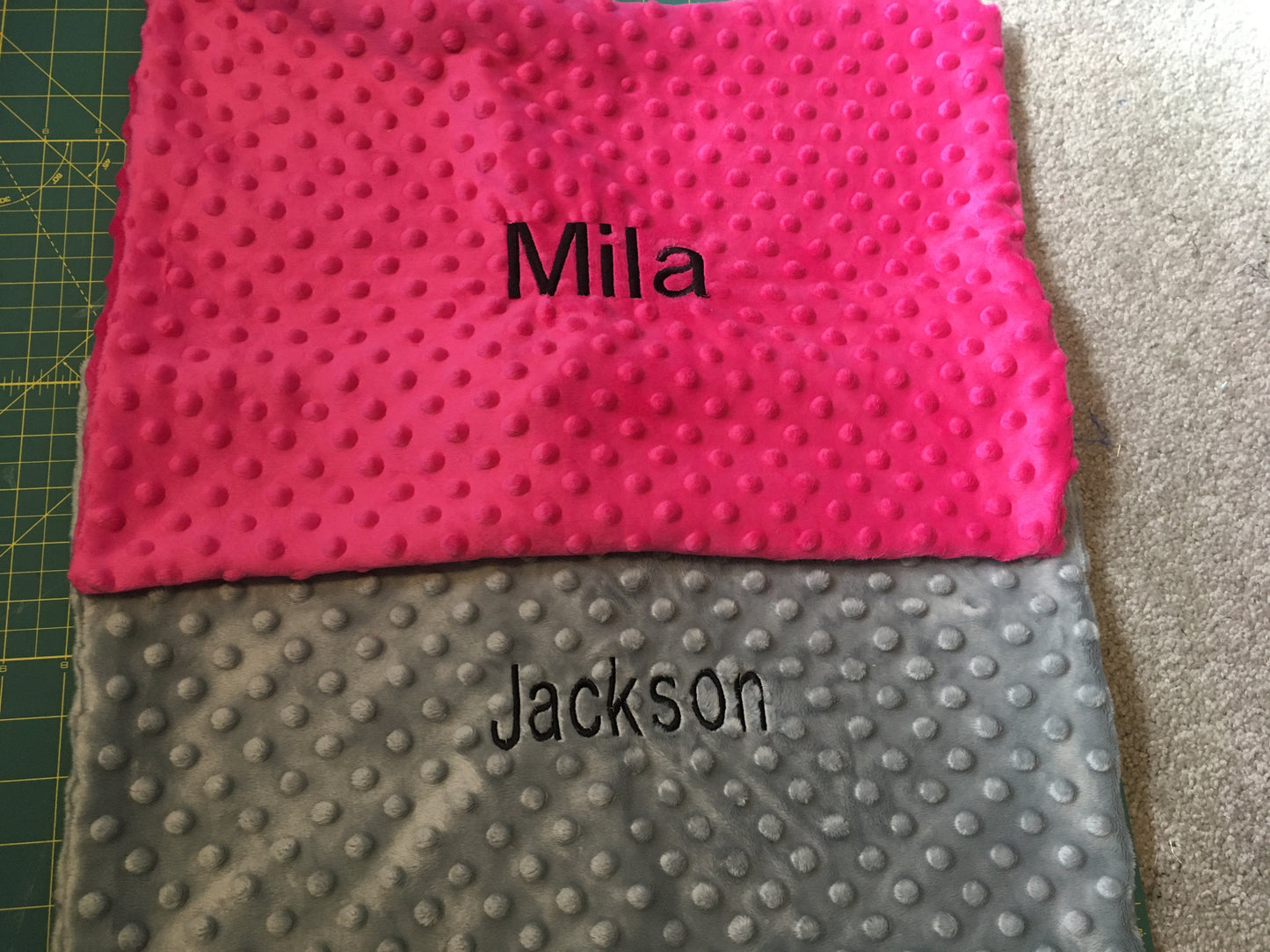 hot pink and dark gray minky pillow covers