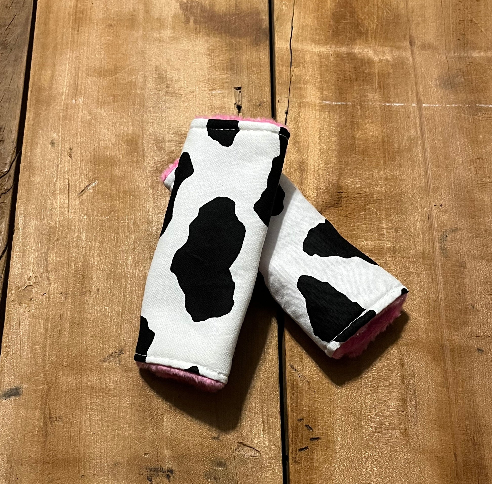 BLACK AND WHITE COW PRINT CAR SEAT STRAP COVERS