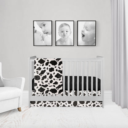 3-piece set includes the cow print blanket, cow print crib skirt & cow print crib sheet or black crib sheet