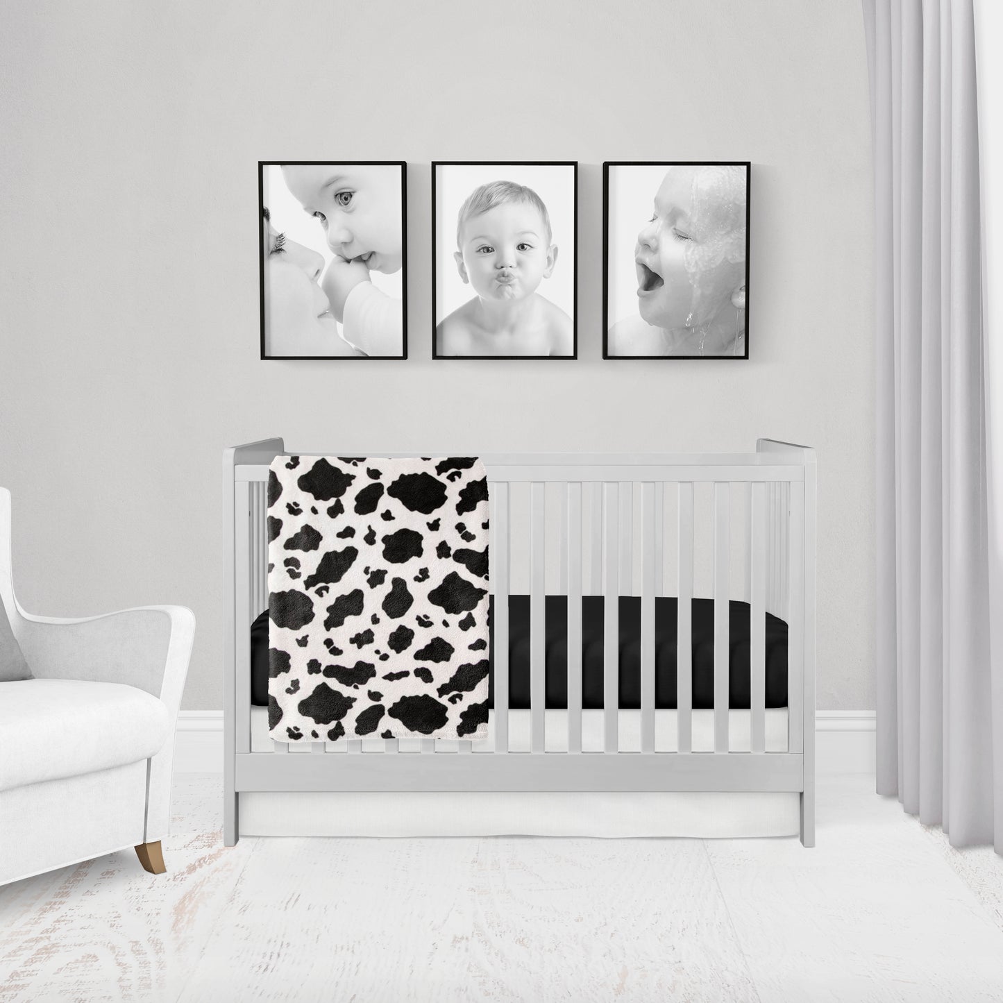 2-piece set includes the cow print blanket & cow print crib sheet or black crib sheet