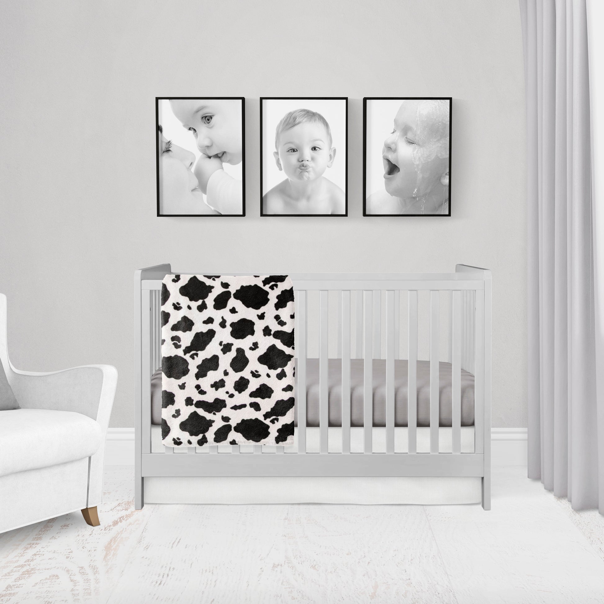 2-piece sets - cow print blanket & gray crib sheet