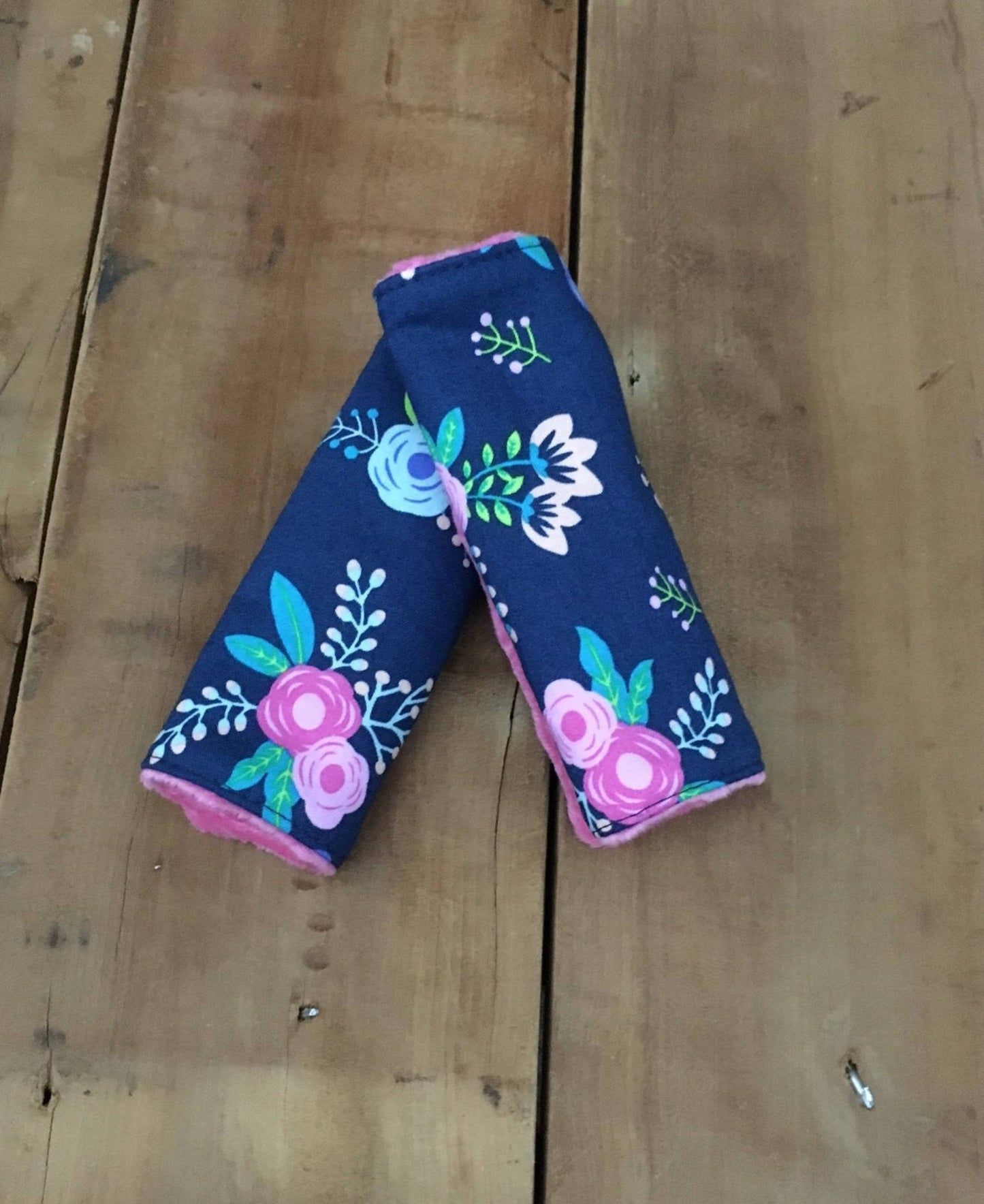 SET OF 2 navy floral car seat strap covers