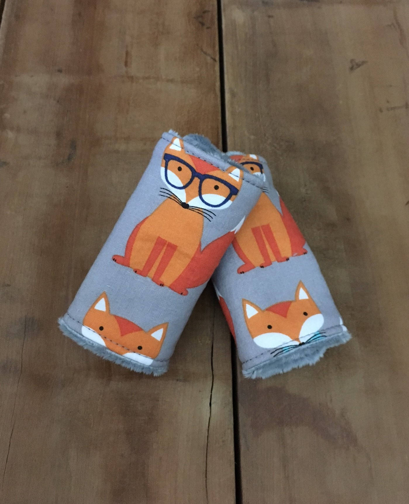 orange nerdy fox car seat strap covers shown in size 4"