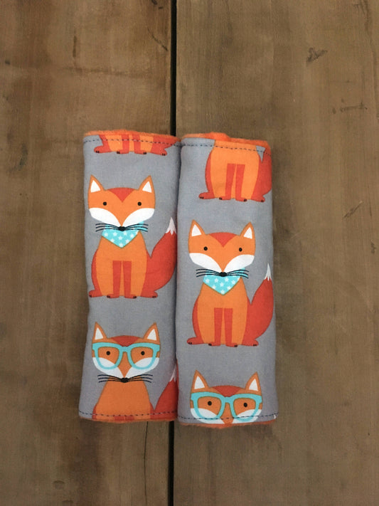 orange nerdy fox car seat strap covers shown in size 5"-6"