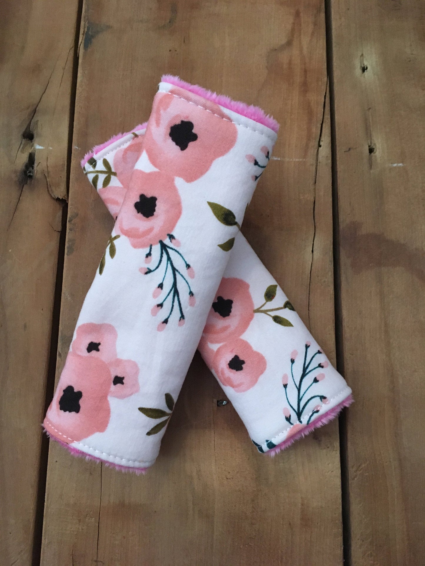 Pink Floral Girl Car Seat Strap Cover, Girl Nursery Baby Gift