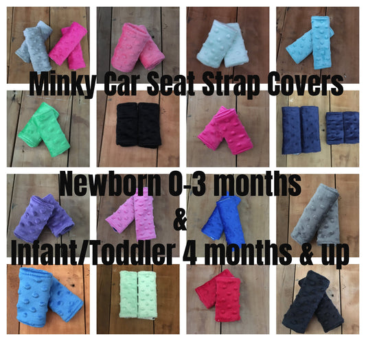 minky car seat strap covers for babies and toddlers. ages 0-12 months and older 