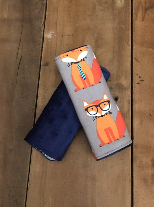 orange nerdy fox car seat strap covers shown in size 5"-6" shown in navy