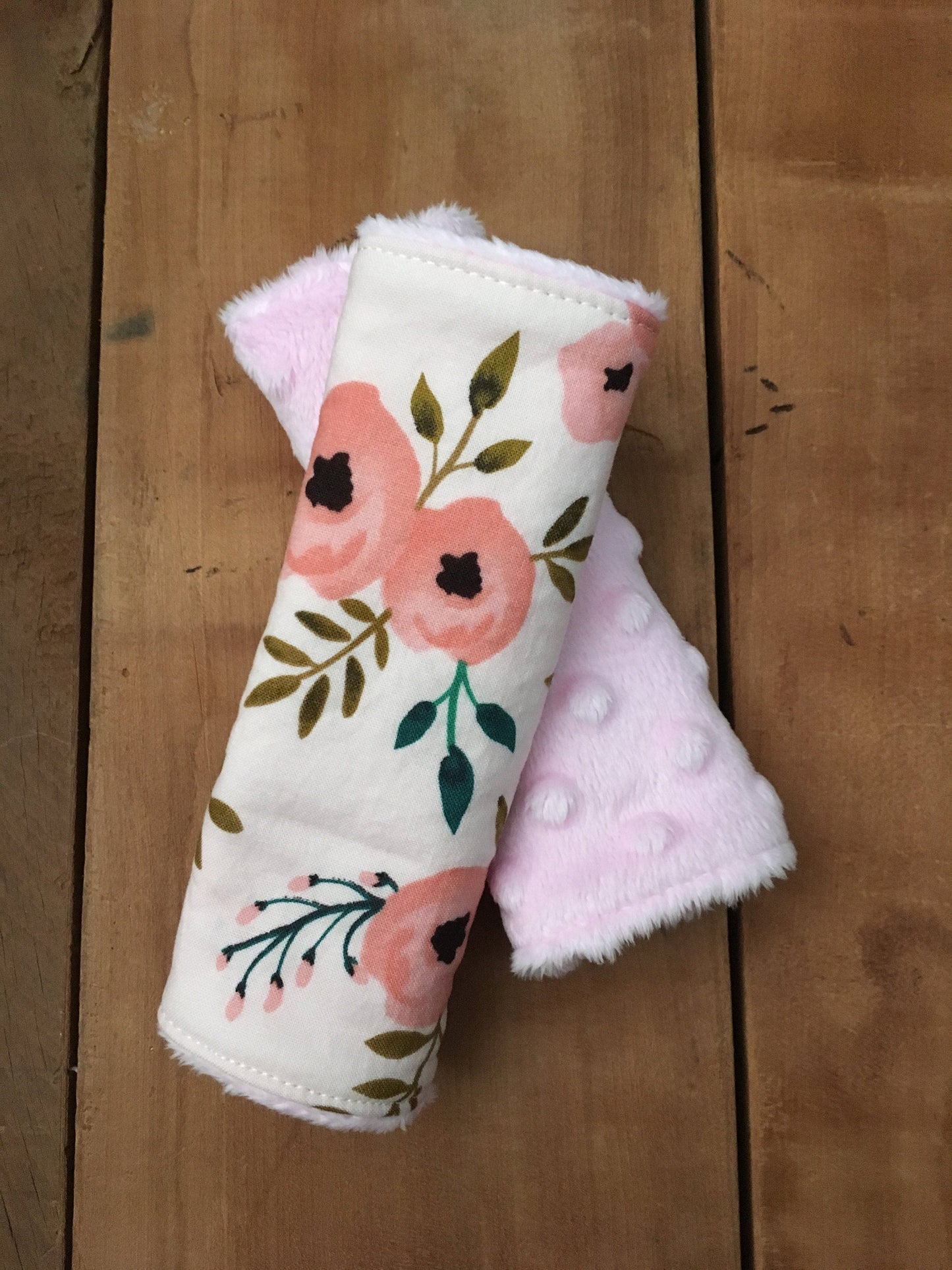 Pink Floral Girl Car Seat Strap Cover, Girl Nursery Baby Gift