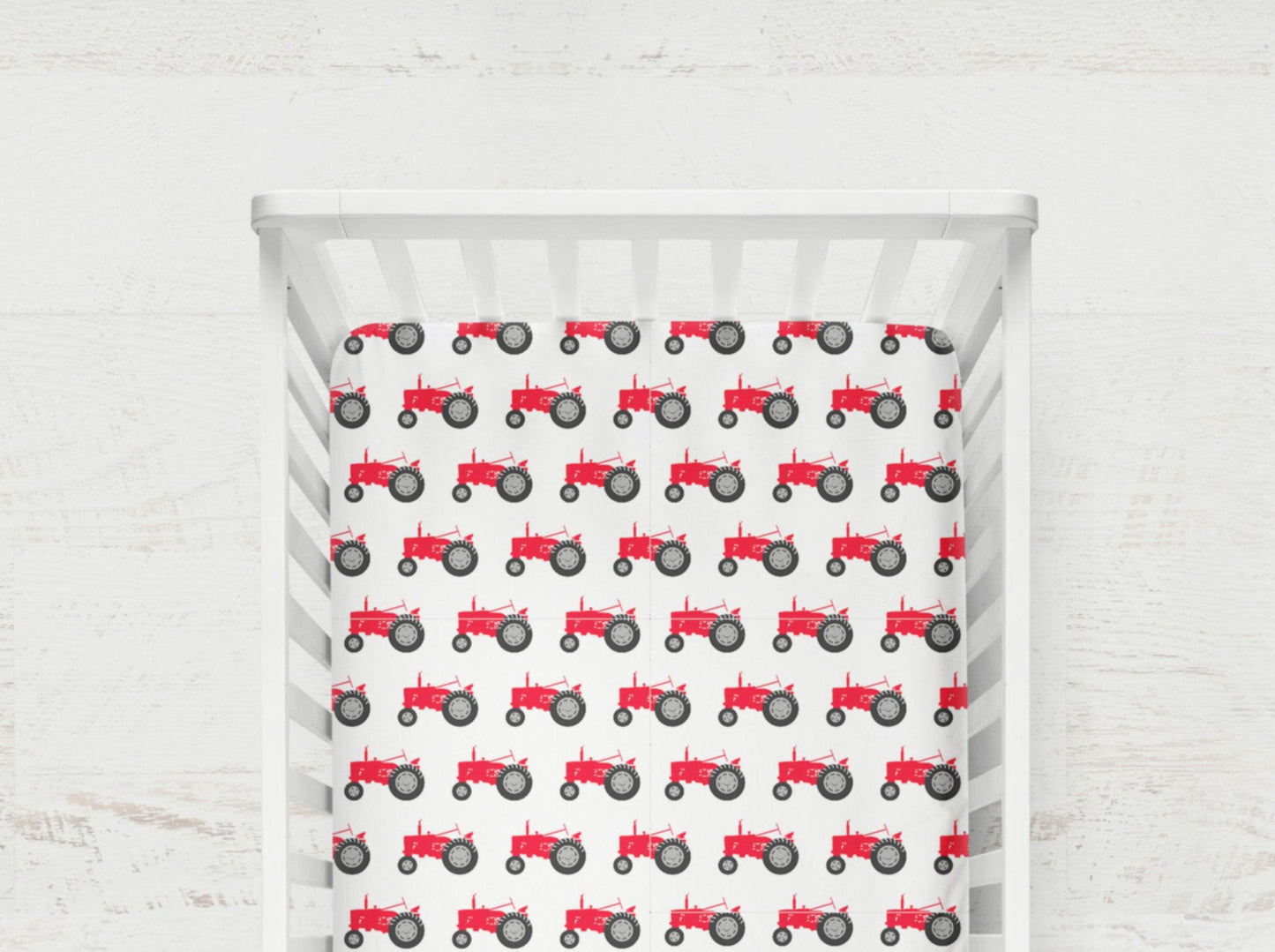 red tractor crib sheet