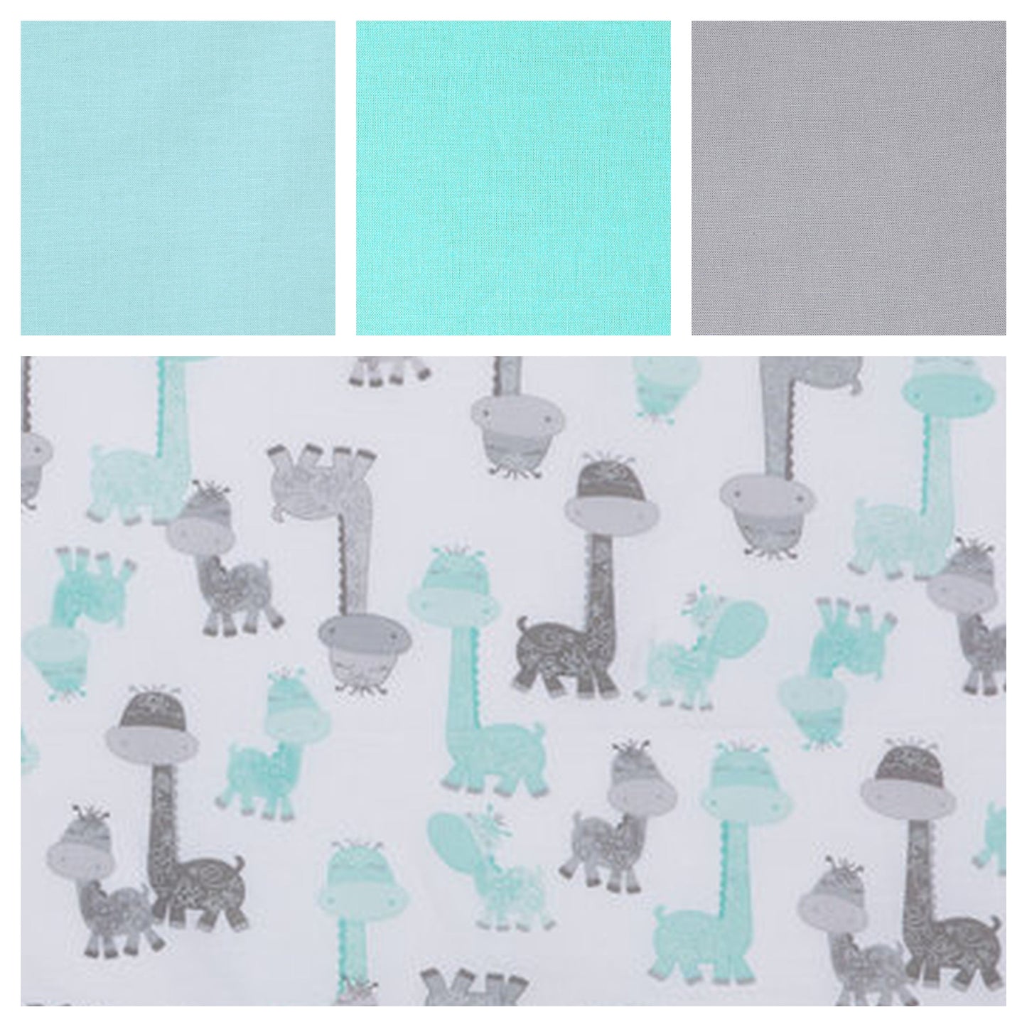 gray and aqua giraffe fabric cotton options, light blue, aqua & gray