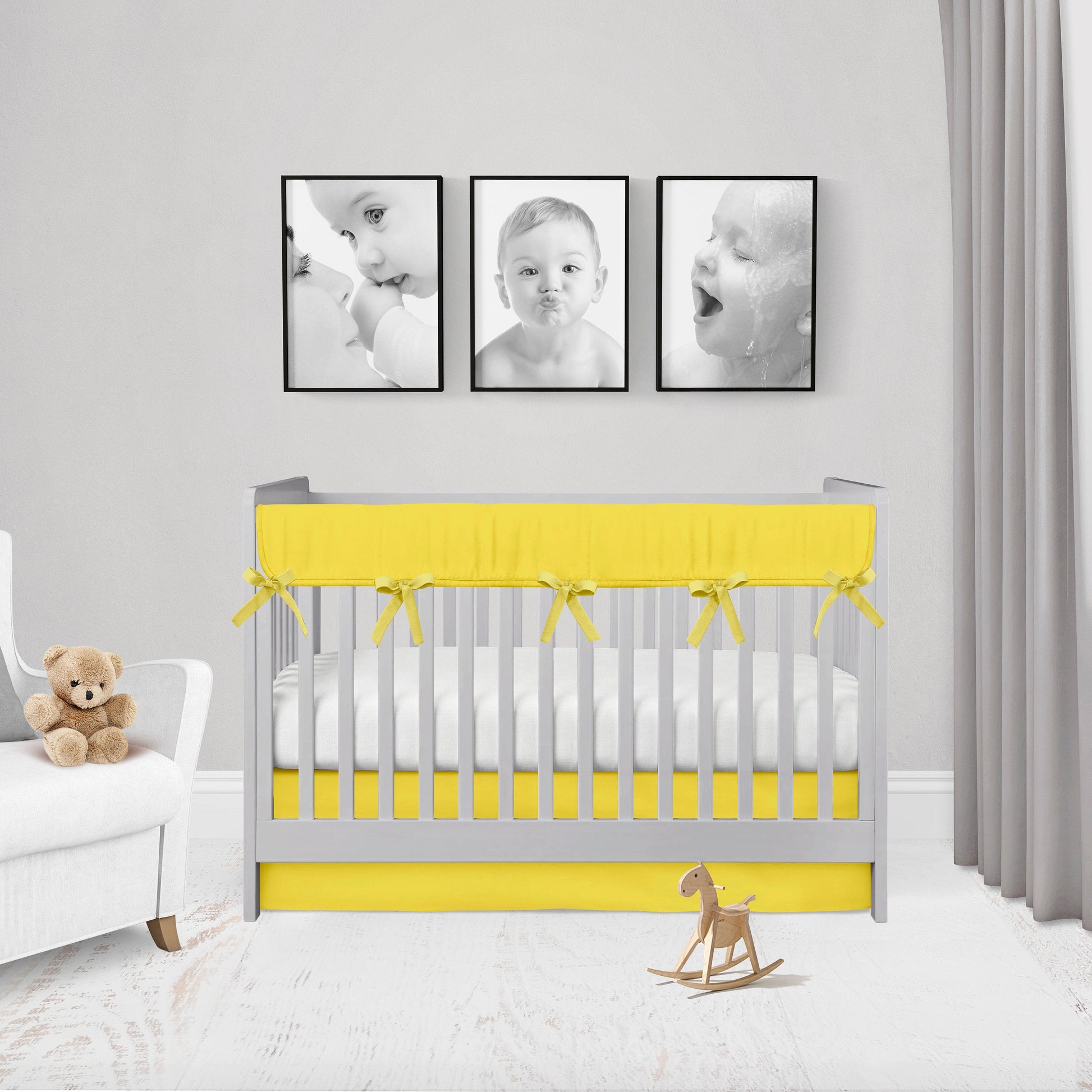 yellow mini crib rail cover & crib skirt