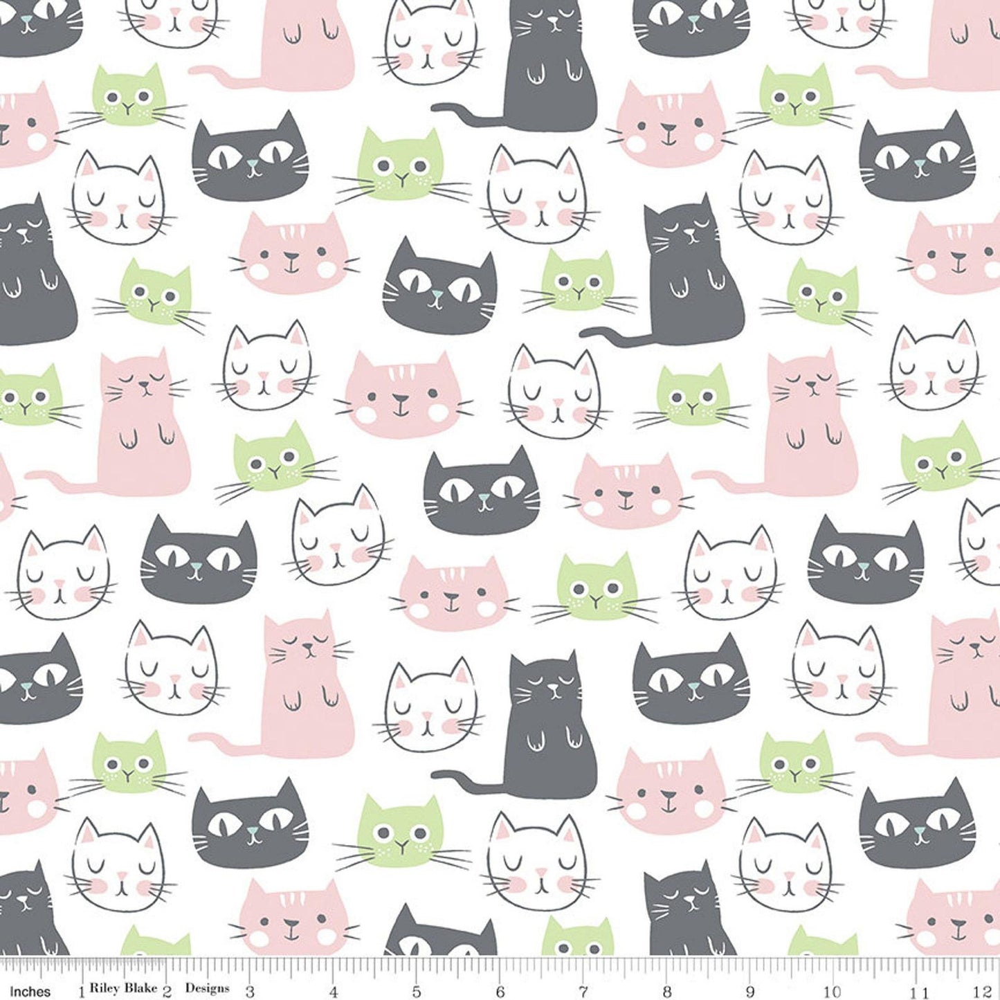 Purrfect Day Main C9900 White - Riley Blake Designs - Cat Cats Kittens Gray Green Pink White - Quilting Cotton Fabric