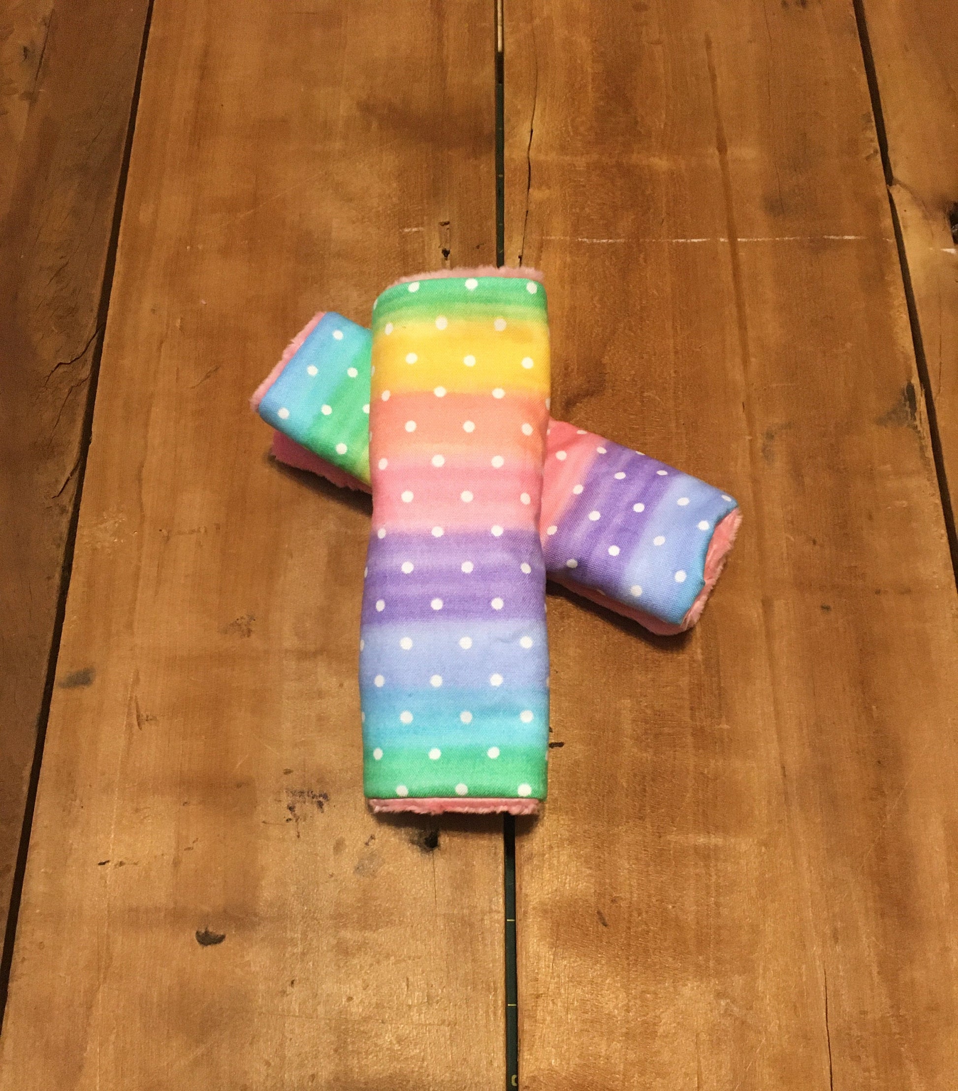 rainbow ombre stars car seat strap covers, shown in 6"