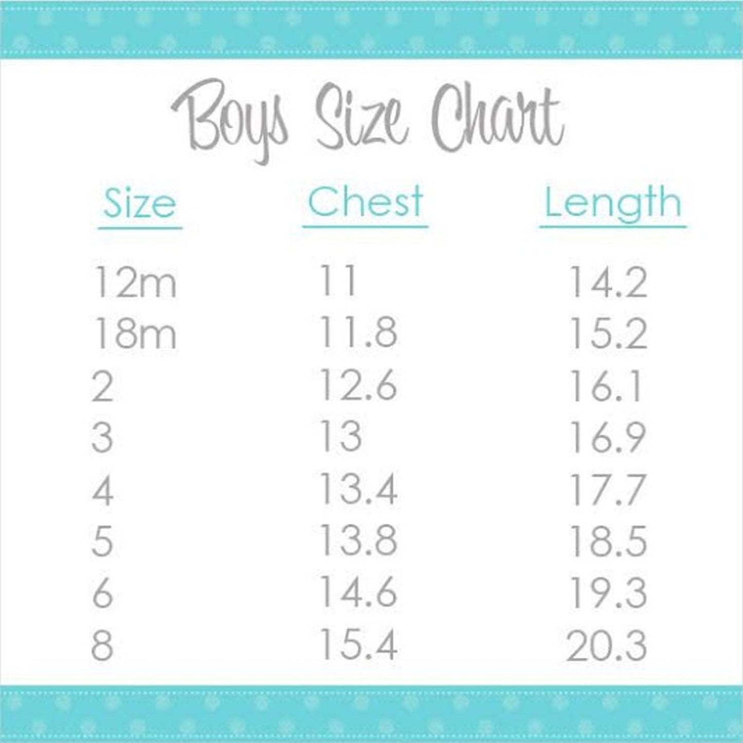 unisex/boys size chart