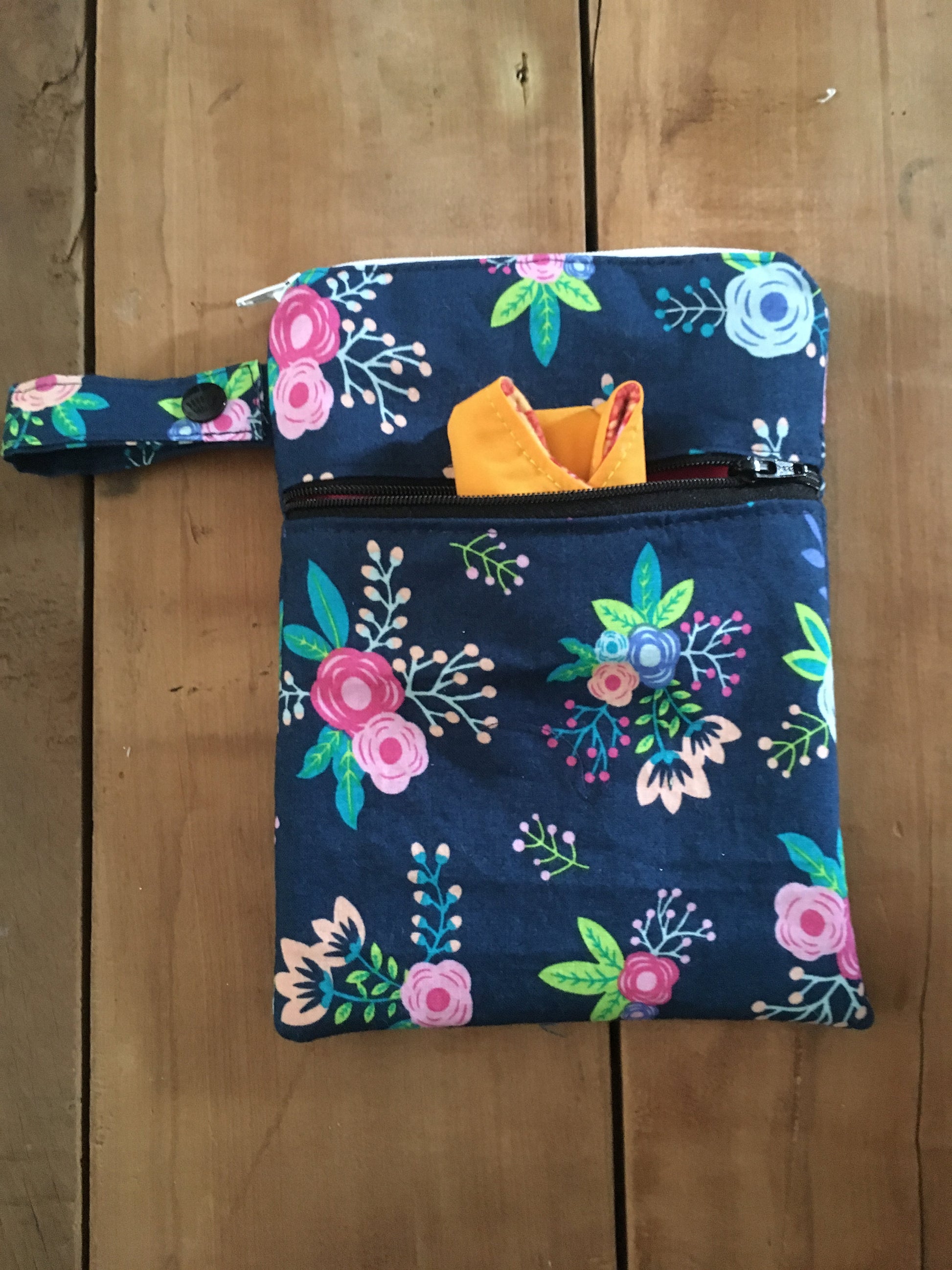 navy floral wet dry bag with strap
