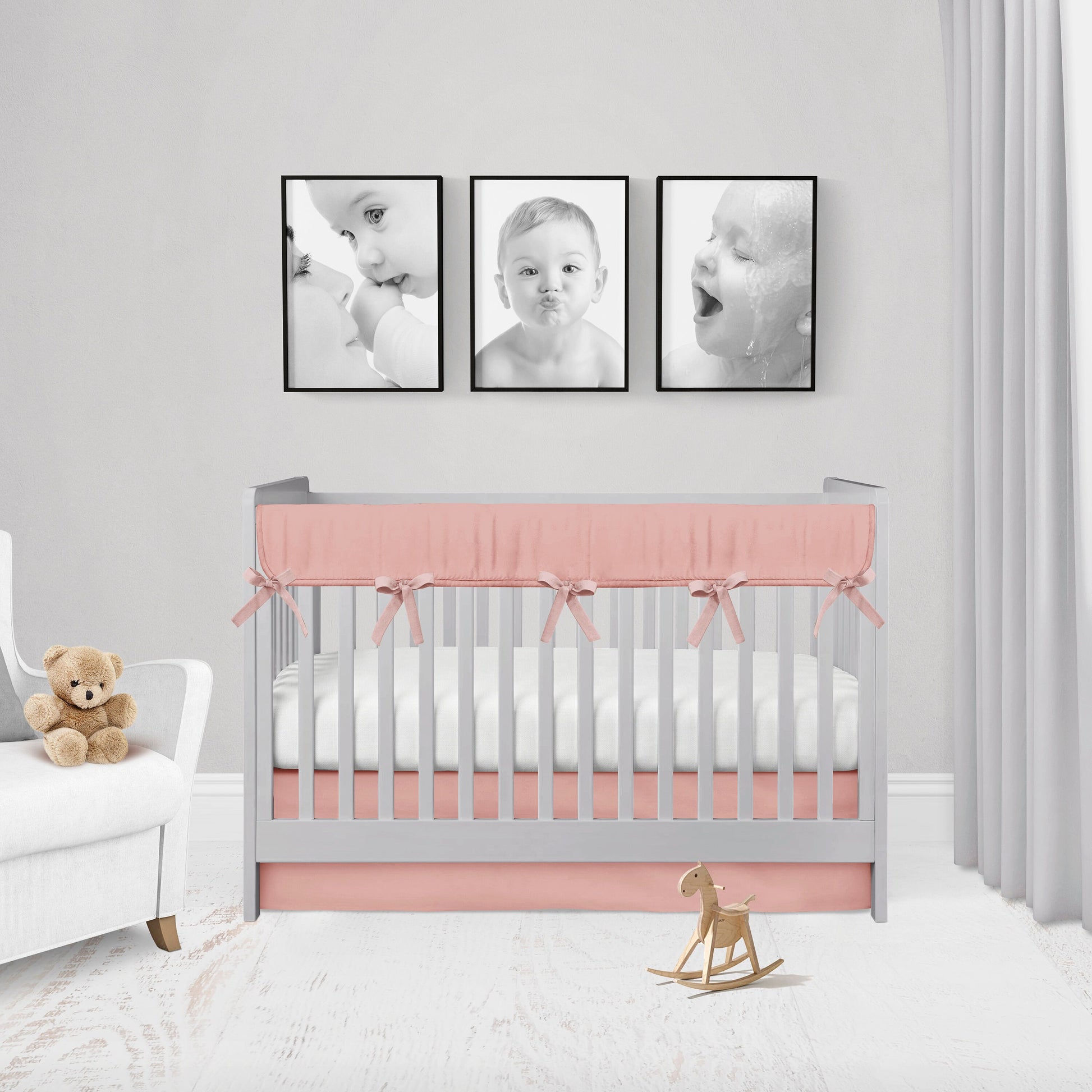 coral pink rail cover and crib skirt