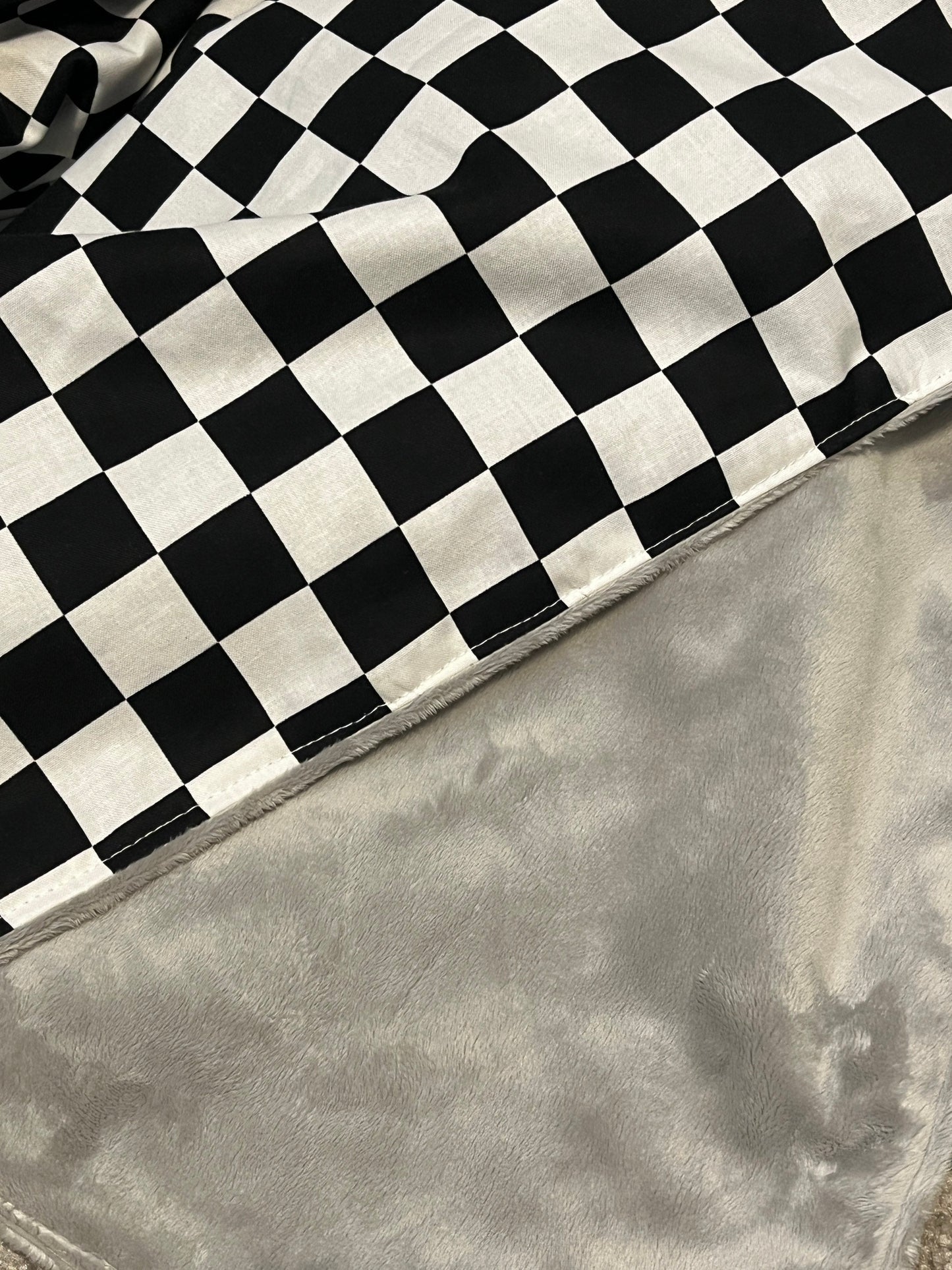 racing blanket with gray minky