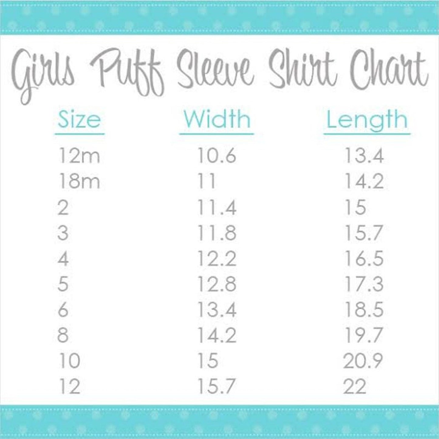 girl puff sleeve shirt chart