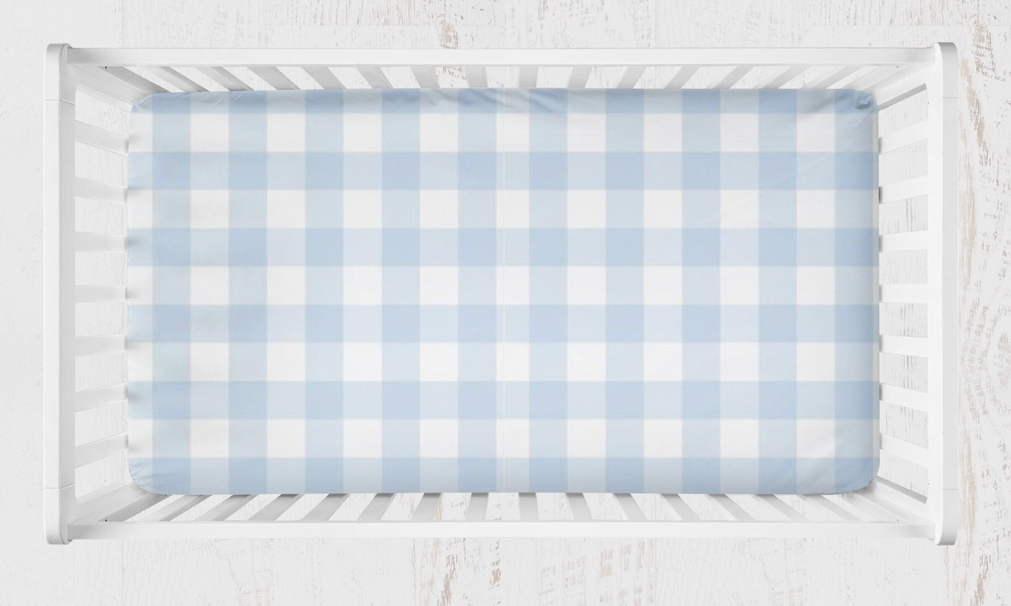 Option #1 - light blue & white gingham crib sheet 