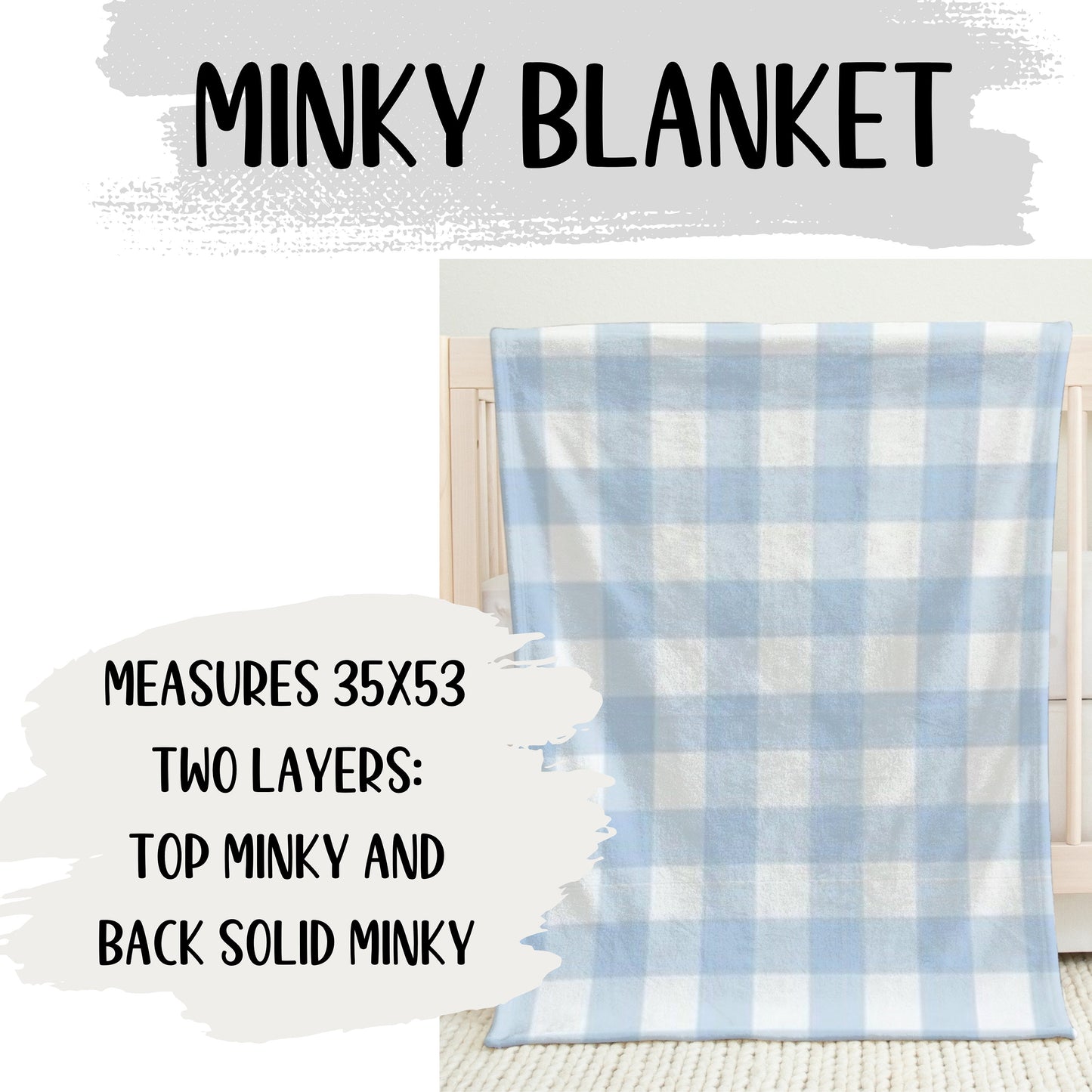 light blue & white minky crib blanket