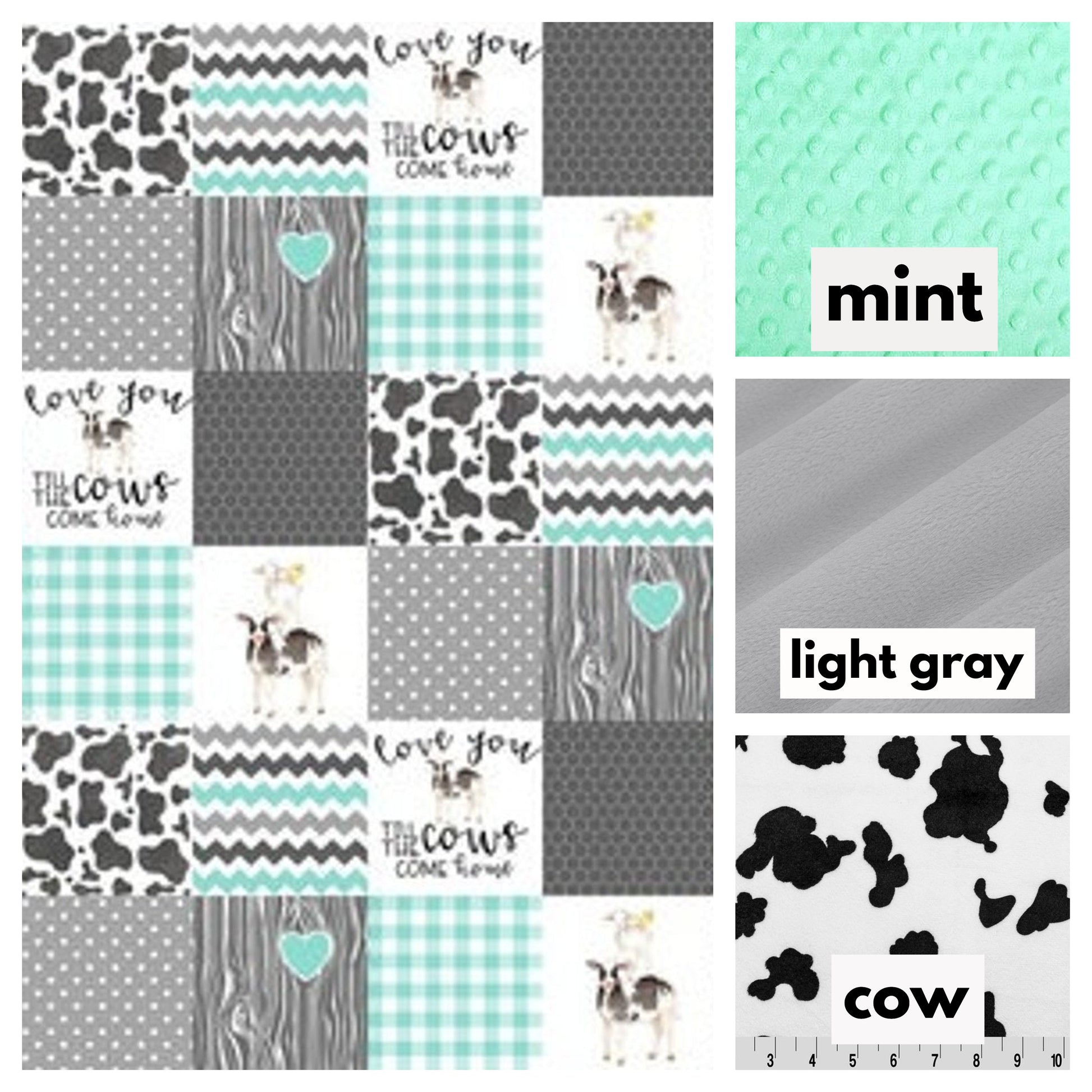 minky colors available - mint, gray & cow