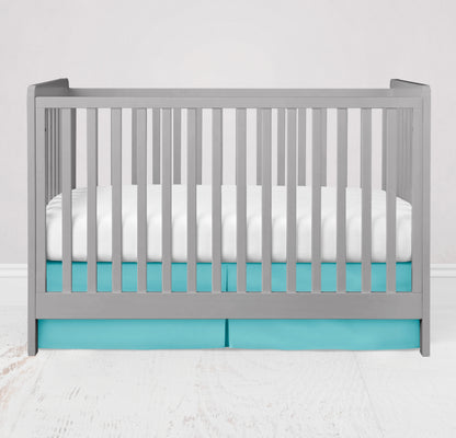 teal crib skirt shown in the pleat option