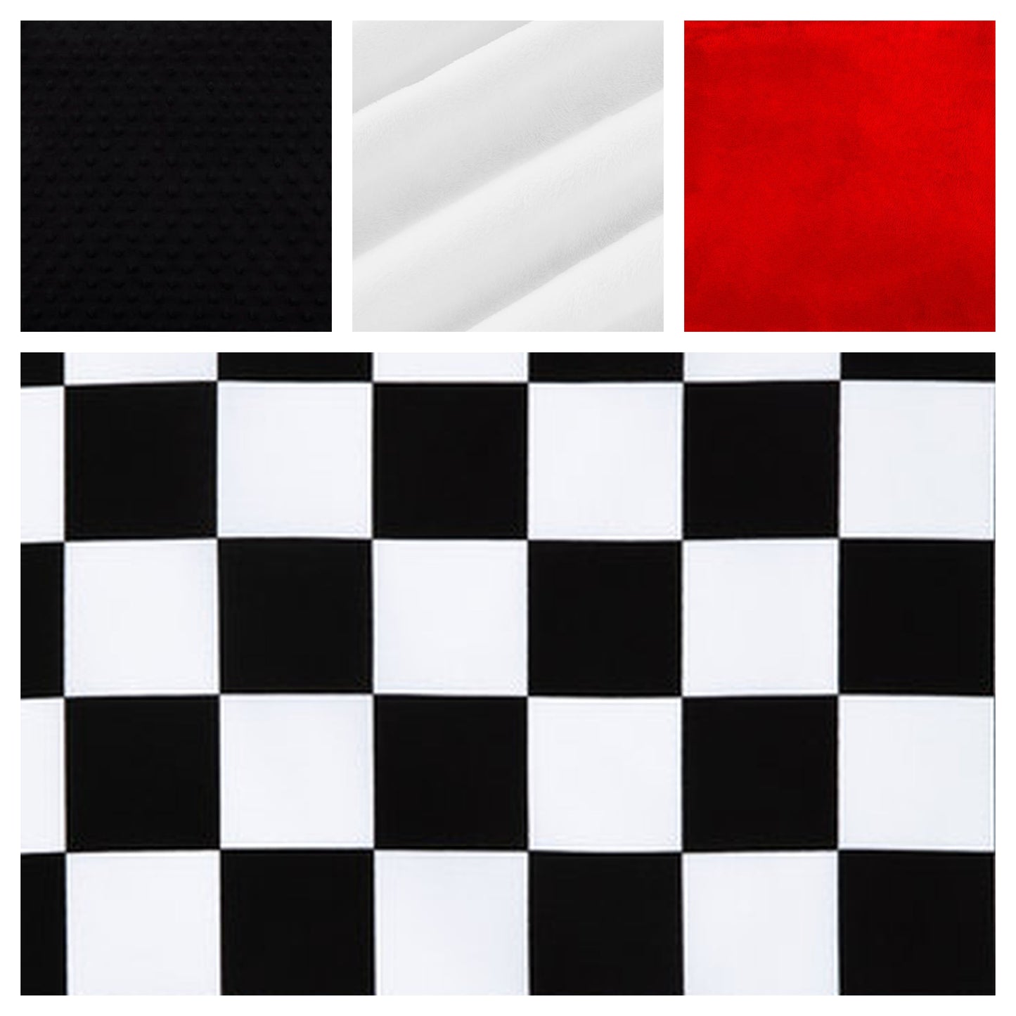 minky colors available for the back of the blanket - black, red or white
