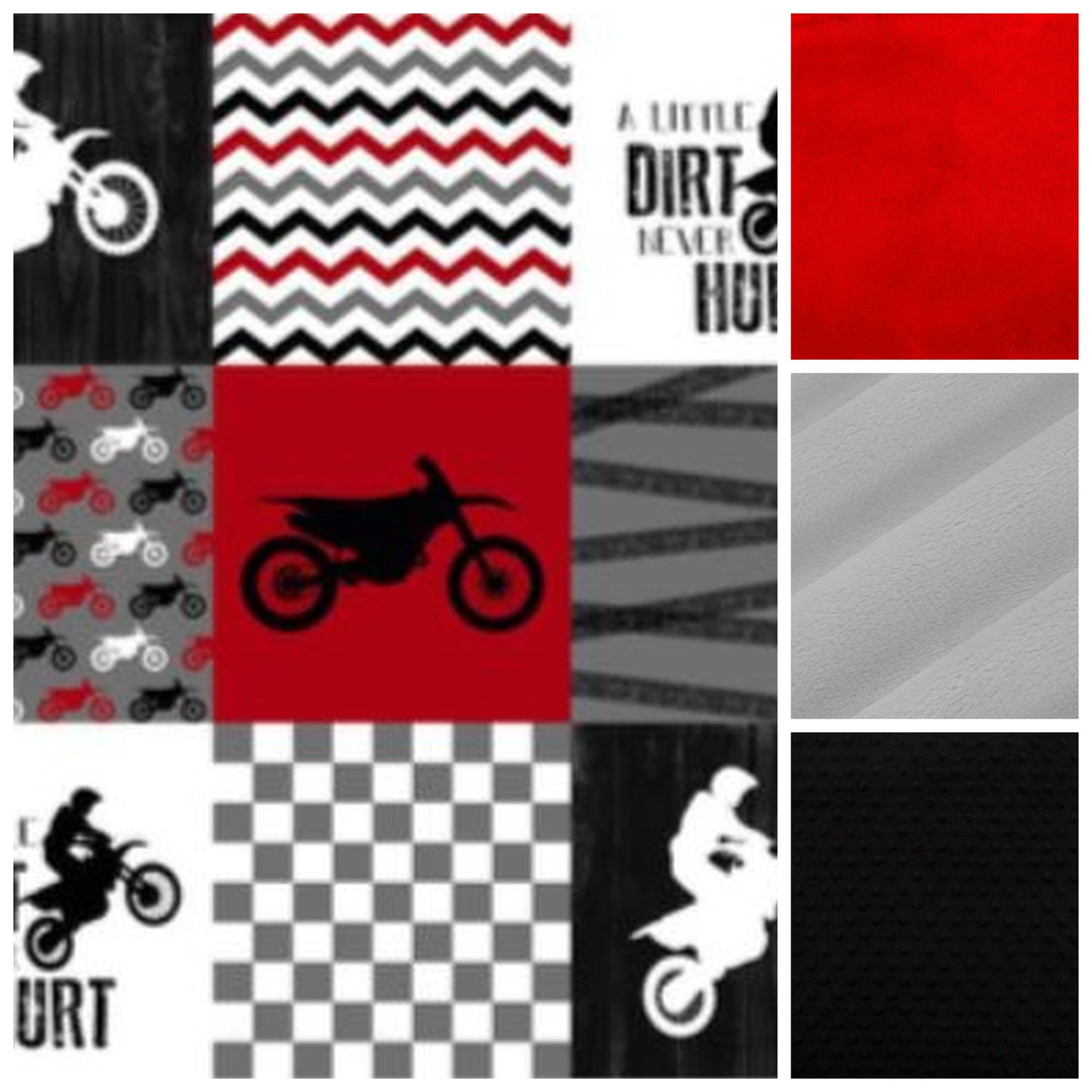 minky options for the back of the blanket - red, gray & black